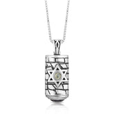 Mezuzah Star of David Garnet Cat Eye Stone Blessing of Angel Pendant